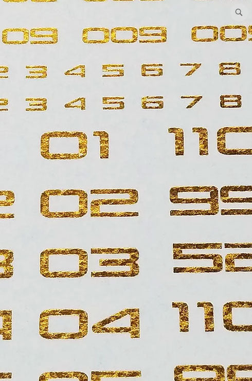 HiRes Water Slide Decal #A12 Numbers Metallic Gold
