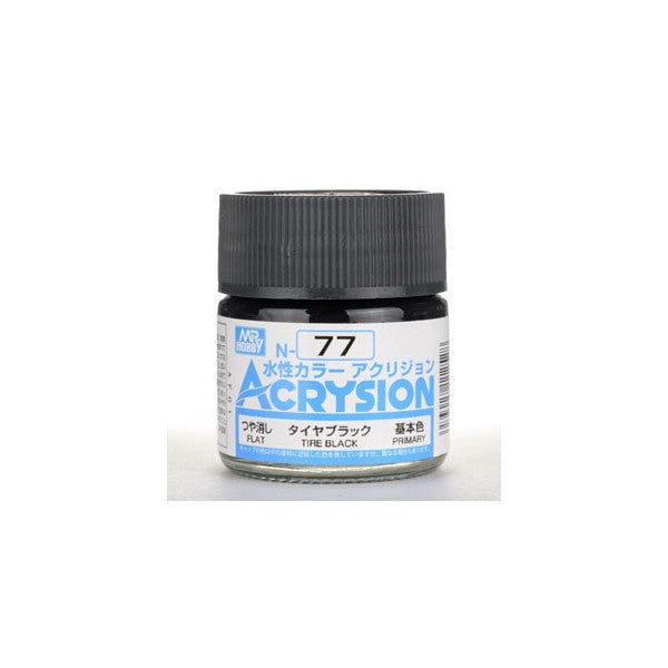 Mr. Hobby Acrysion N77 - Tire Black (Flat/Primary) Bottle Paint
