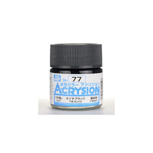 Mr. Hobby Acrysion N77 - Tire Black (Flat/Primary) Bottle Paint