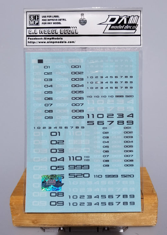 HiRes Water Slide Decal #A03, #A03-1 General Numbers