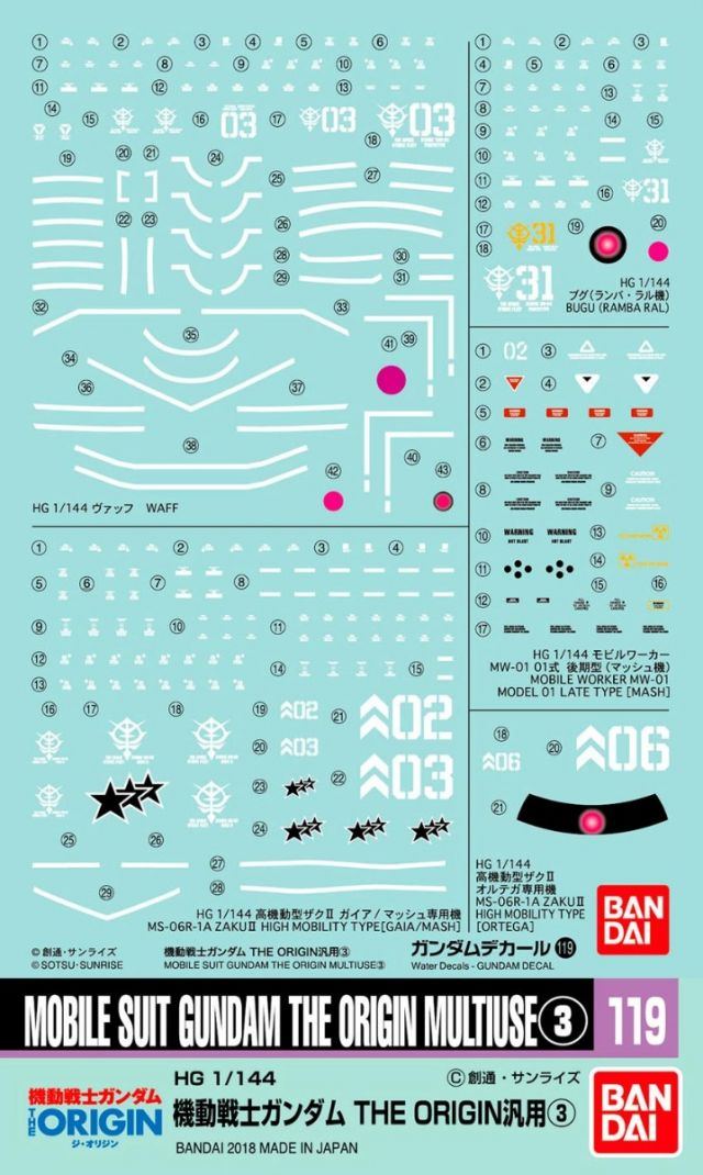 Gundam Decal #119 - Mobile Suit Gundam The Origin Multiuse 3 (HG 1/144)